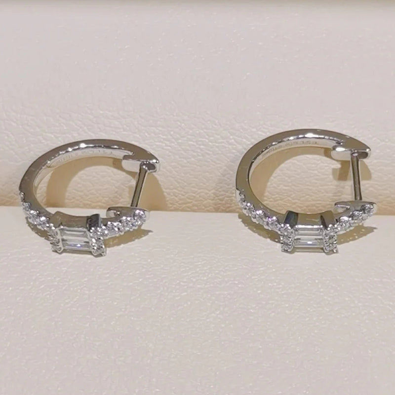 18k Gold and Emerald Diamond Hoop Earrings