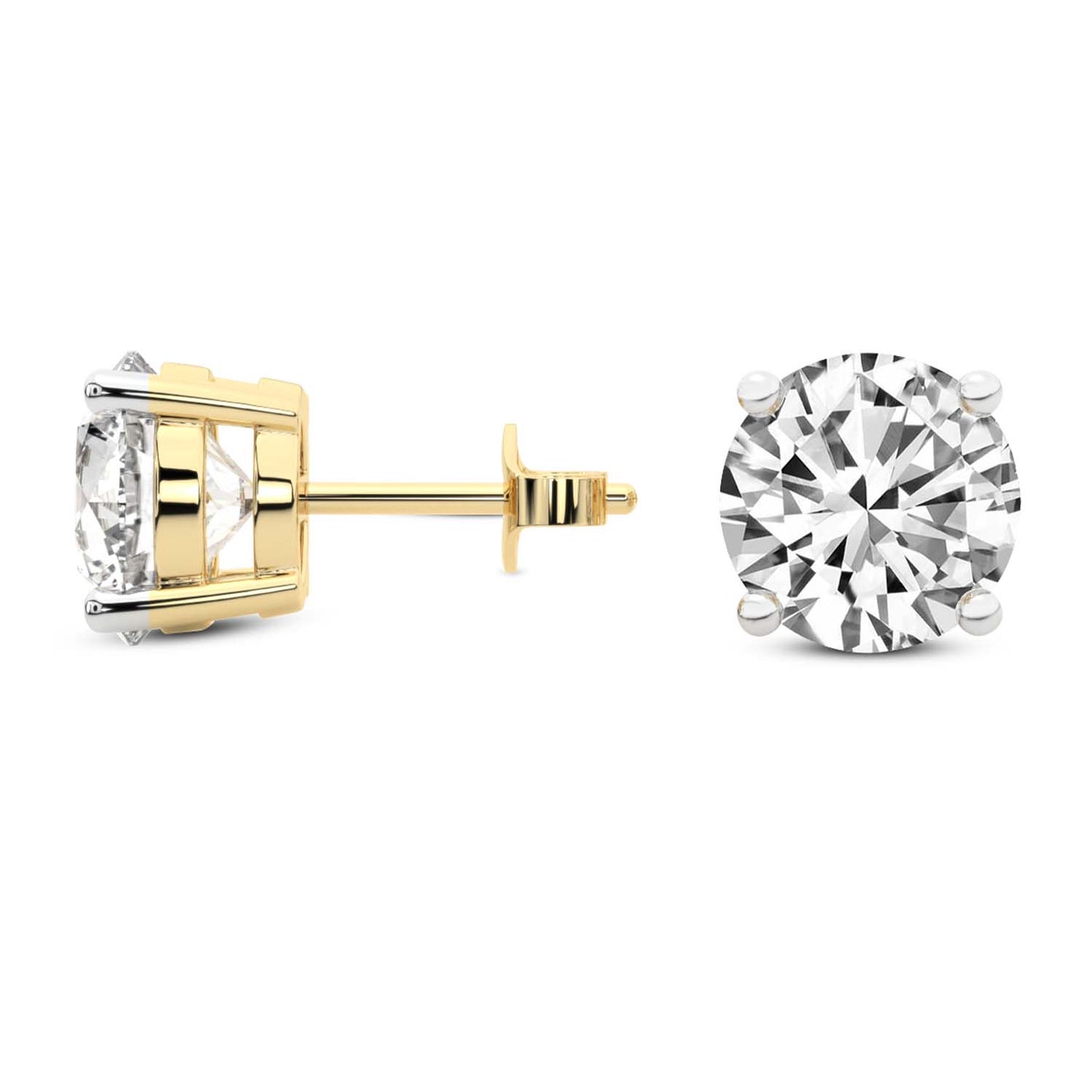 14kt Gold Four Prong Round Lab Diamond Stud Earrings