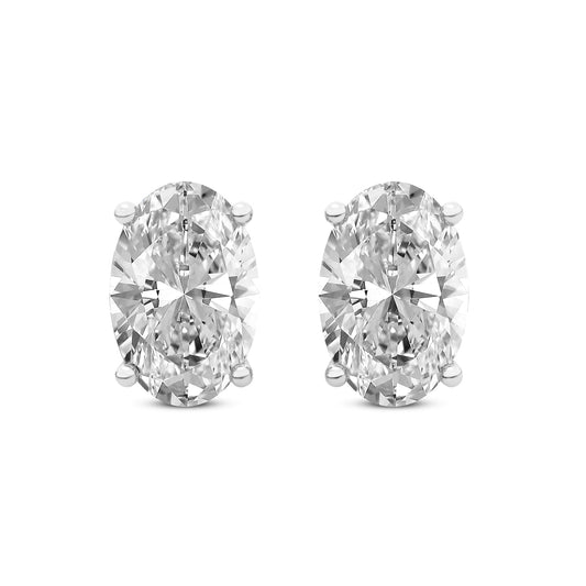 14kt Gold Four Prong Oval Lab Diamond Stud Earrings