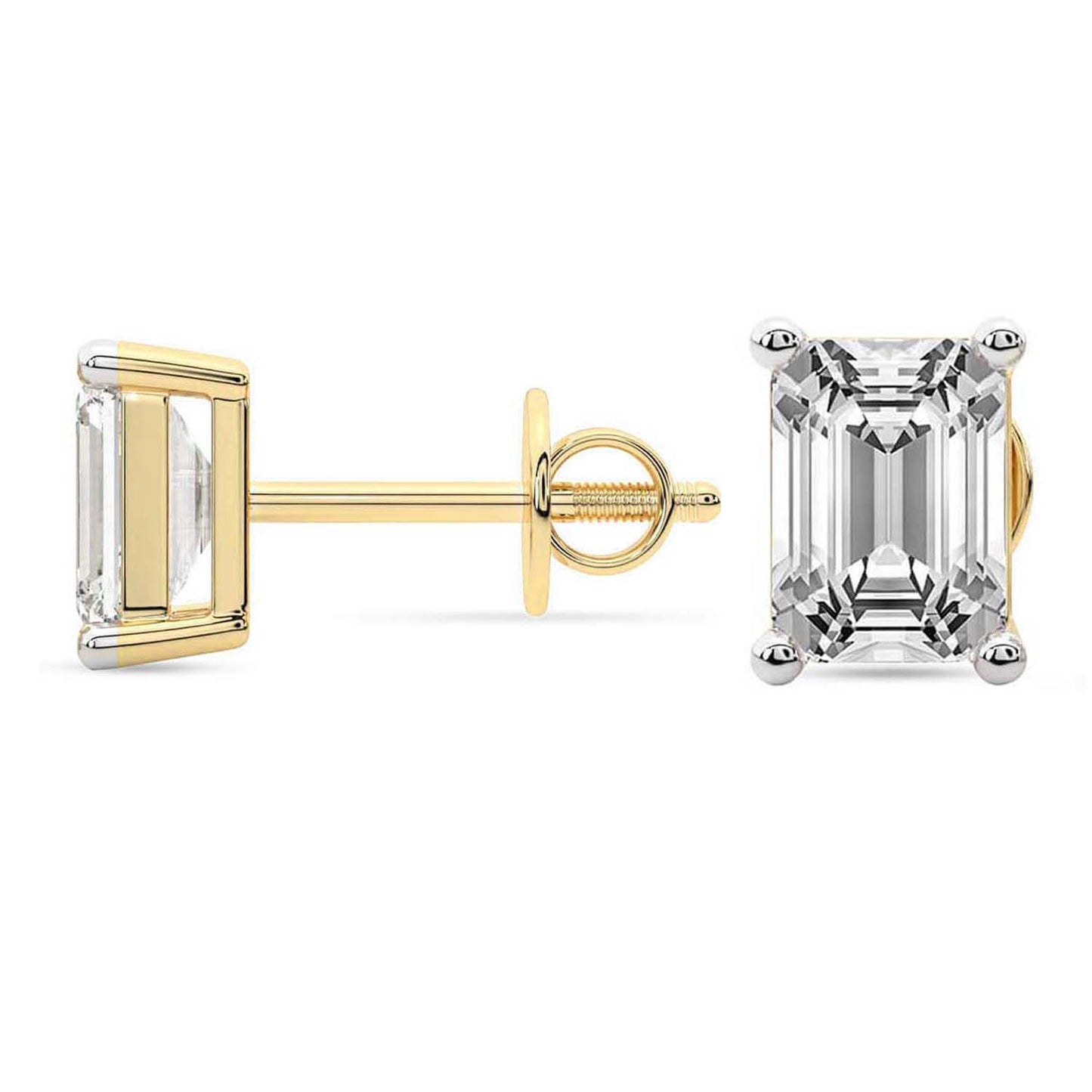 14kt Gold Four Prong Emerald Lab Diamond Stud Earrings