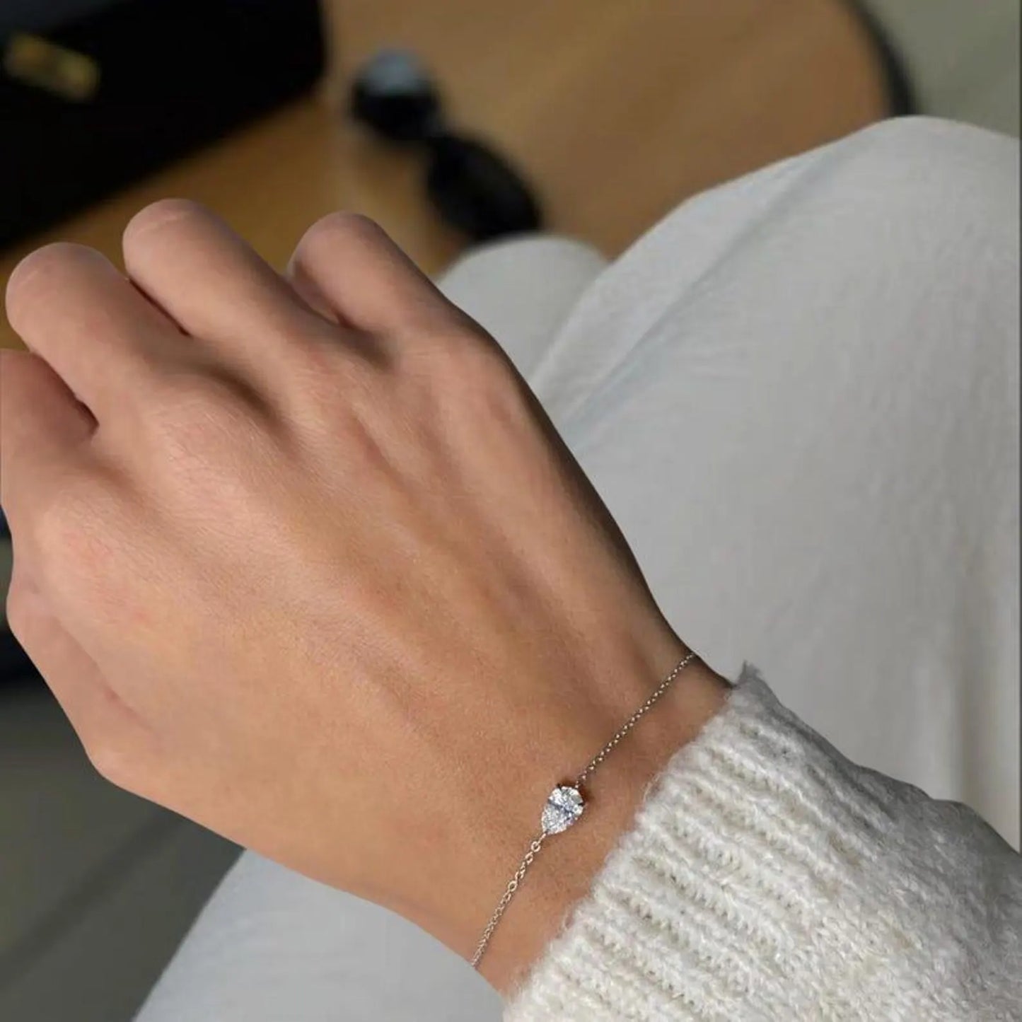 Jessica - Pear Solitaire Diamond Bracelet