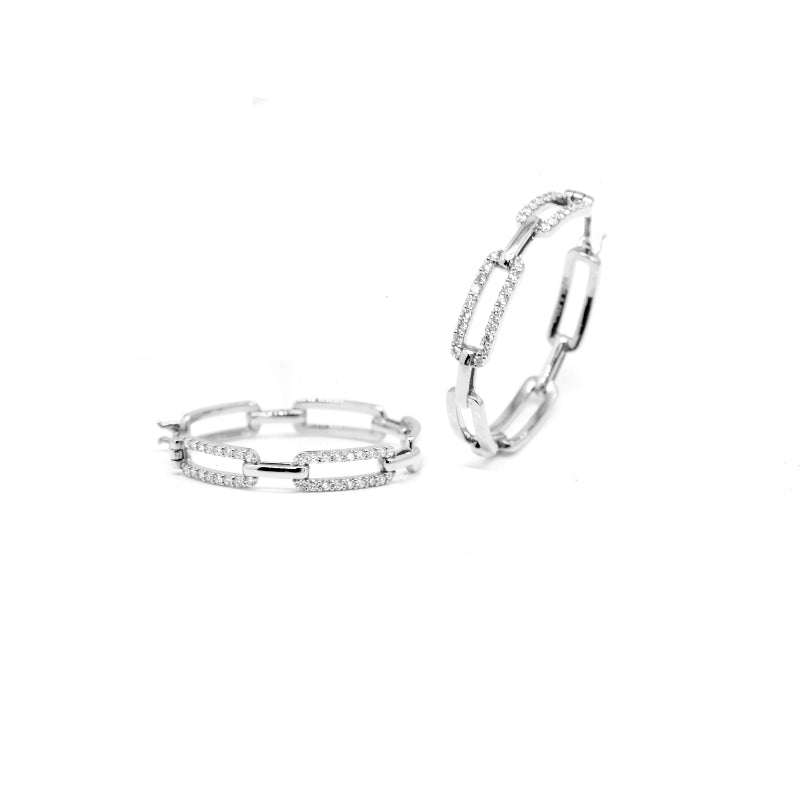 14k Gold Link Hoops with Diamonds