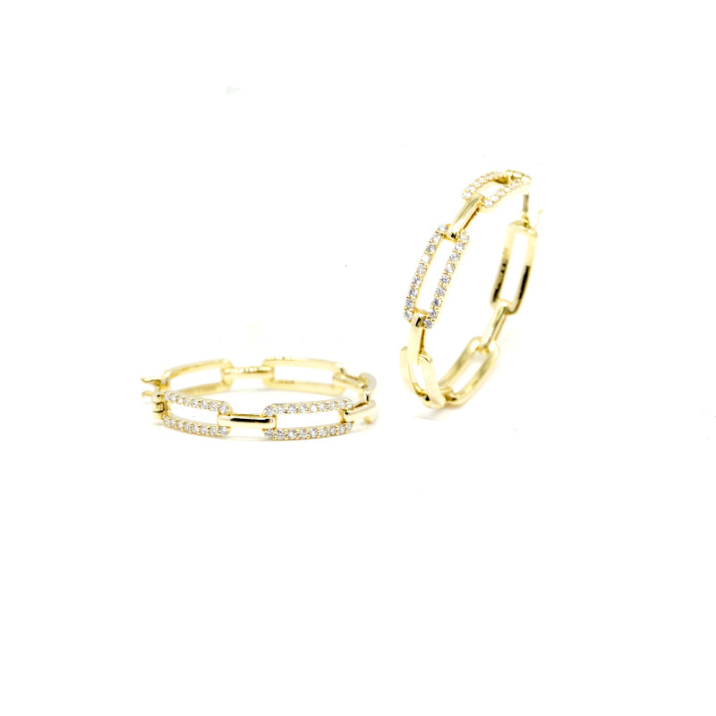 14k Gold Link Hoops with Diamonds