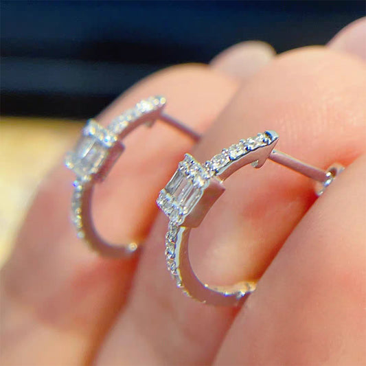 18k Gold and Emerald Diamond Hoop Earrings